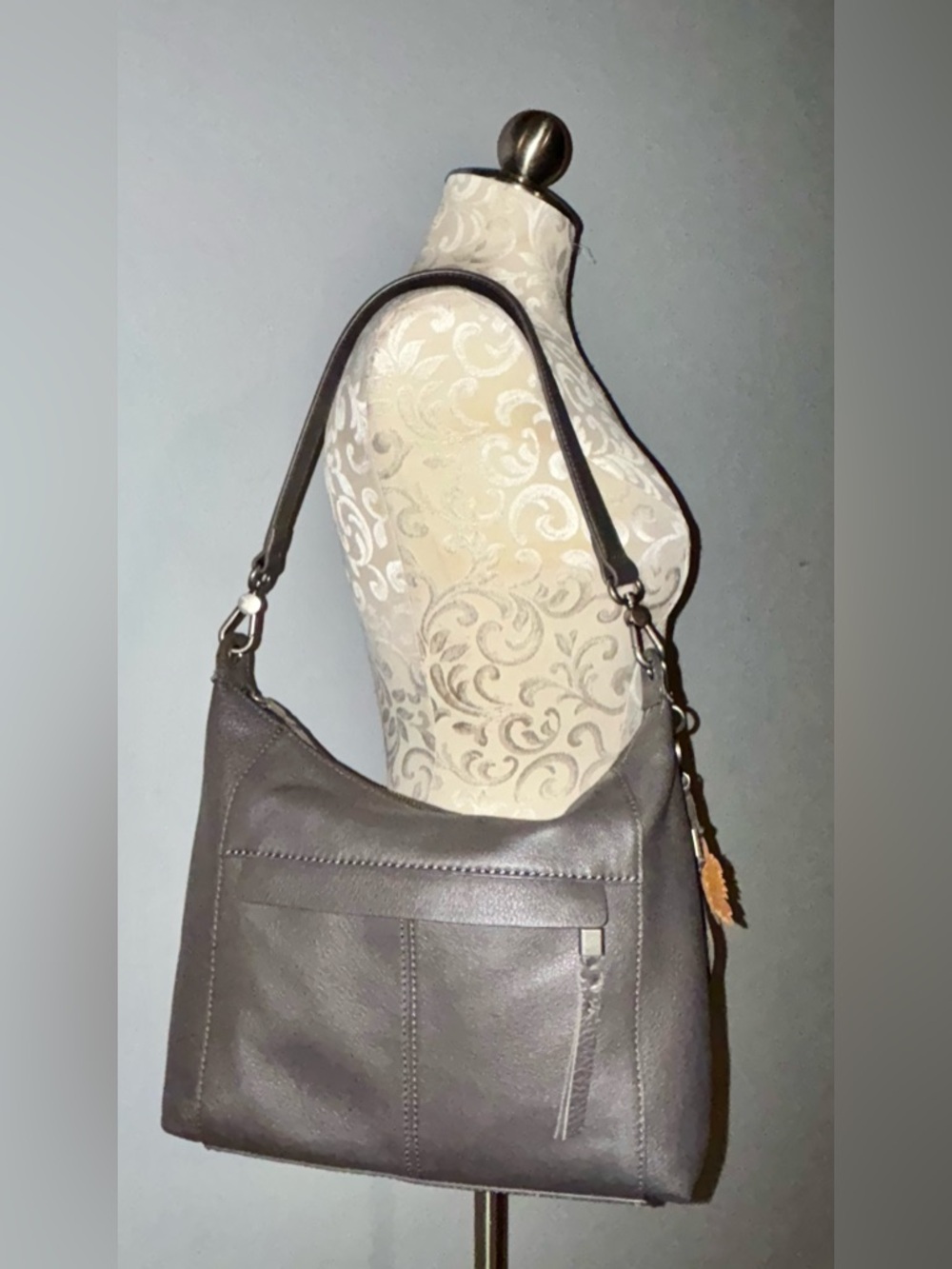 The Sak Gray Leather Hobo Shoulder Bag